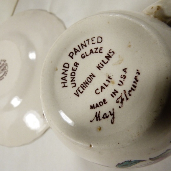 Hand painted underglaze Vernon Kilns Pottery May Flower Tea Cup & Saucer set USA - Picture 8 of 11